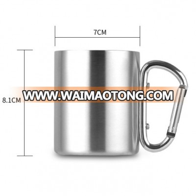 Custom 220ml stainless steel carabiner travel mug coffee cup with carabiner